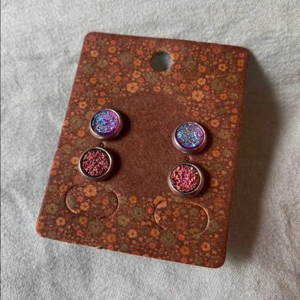 NEW! Faux Druzy Stud Earrings Set